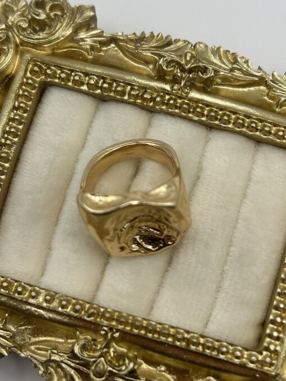 Gold Tone Organic Melted Metal Statement Ring Size 5.5 Sculptural Hammered Look - Picture 7 of 12